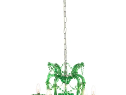 Plafondlamp Jistos Glas met smaragdgroen glas, ijzer en antieke uitstraling met druppelornamenten