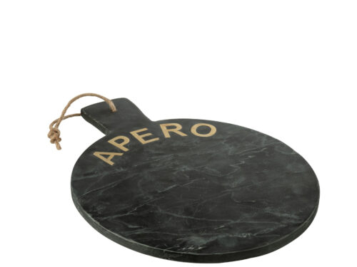 Zwarte Kaasplank Pieldira Marmer 38 cm met touwgreep en APERO-opdruk
