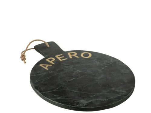 Zwarte Kaasplank Pieldira Marmer 38 cm met touwgreep en APERO-opdruk