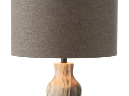 Tafellamp Doomin Marmer H67 cm met grijze kap en zwart-beige marmeren voet, stijlvol en stevig