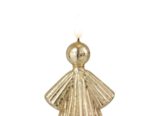 Gouden Fleestos LED-engel van glas met glinsterende afwerking, compacte decoratiefiguur H16,5 cm