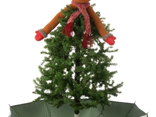 Kerstboom Saustal kunststof rood 180 cm met LED, rendier en Merry Christmas slingers
