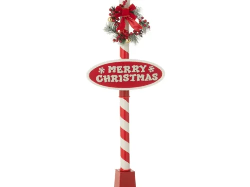 Rood Windlicht Grintol 180 cm met Merry Christmas bord, kerstkrans en witte lantaarnkap