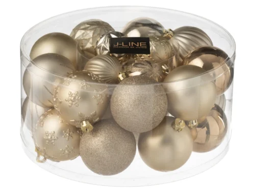 Cierdone beige kunststof opbergdoos met transparante deksel, gevuld met gouden kerstballen