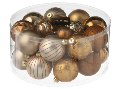 Transparante Opbergdoos Neltine met kerstballen, bruin kunststof, compact en overzichtelijk opgeborgen