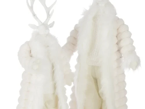 Taarnund wit decoratiehert van polyester, staand met lange gewei en zachte, winterse uitstraling