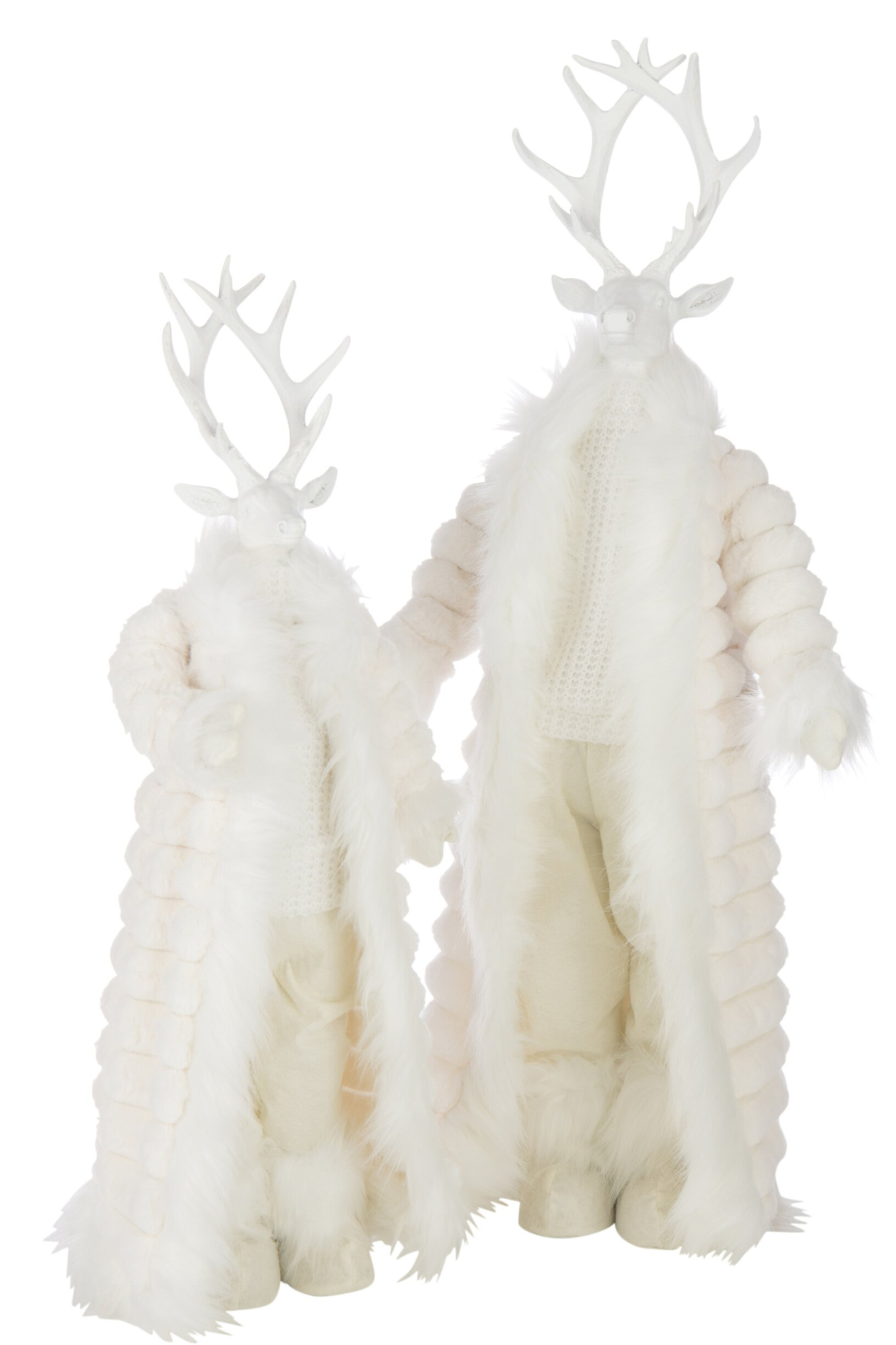 Taarnund wit decoratiehert van polyester, staand met lange gewei en zachte, winterse uitstraling