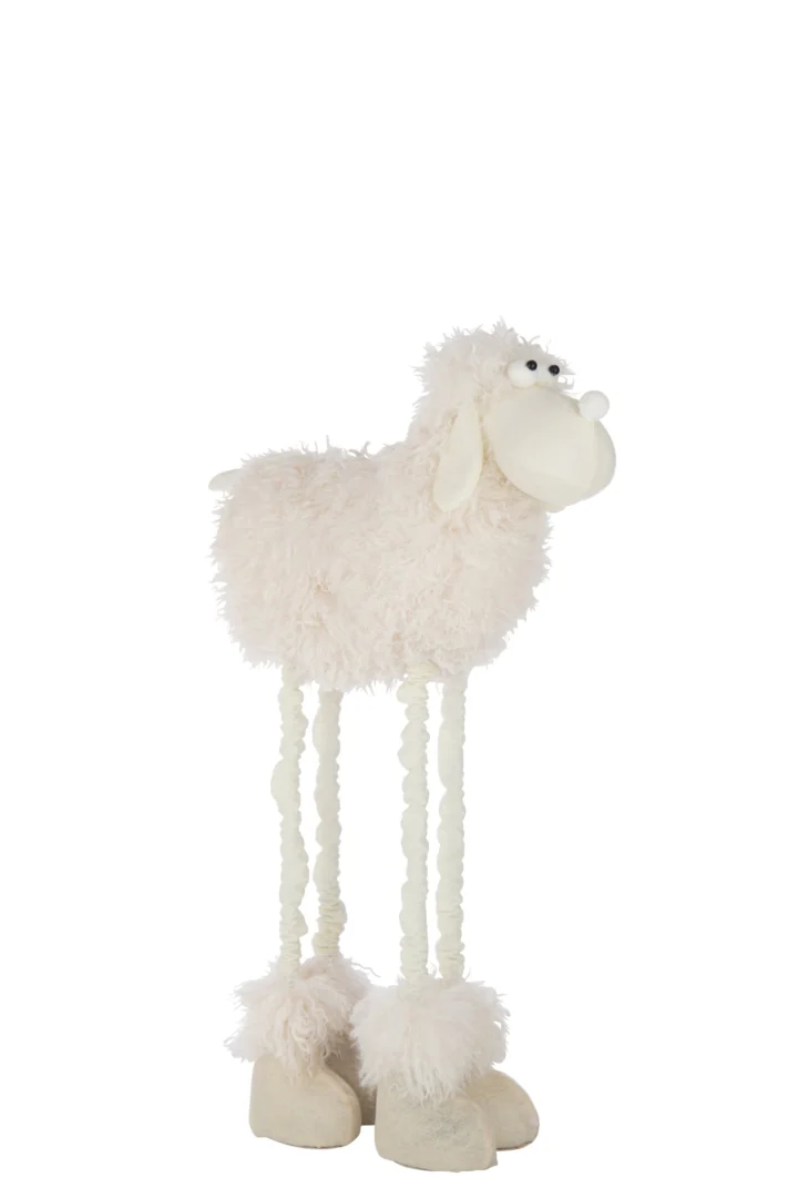 Decoratiefiguur Staudik wit polyester schaap, 98 cm hoog met speelse lange poten en zachte afwerking
