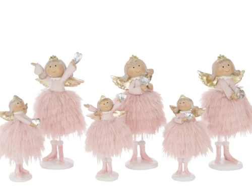 Zoltik decoratiefiguren set van 3 in roze polyresin met gouden vleugels en hartjes, H23 cm