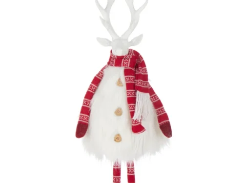 Plaid Gina Wit decoratieve rendier woonaccessoire met rode sjaal en zachte winterlook