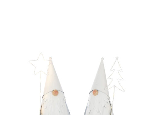 Kerstboom Vulvio van wit metaal met LED, set van 2, 37 cm hoog, winterse decoratie met sterren.