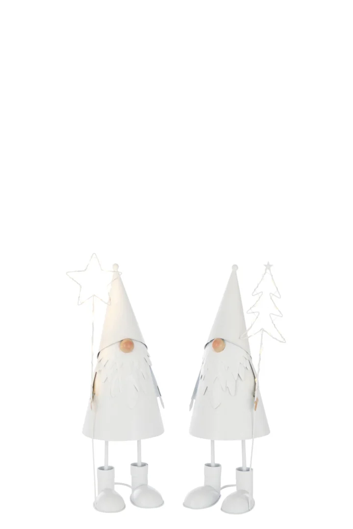 Kerstboom Vulvio van wit metaal met LED, set van 2, 37 cm hoog, winterse decoratie met sterren.