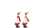 Teinsea polyresin wintereenden set van 2 in rood-wit, met sjaal en laarzen, sfeervolle kerstdecoratie