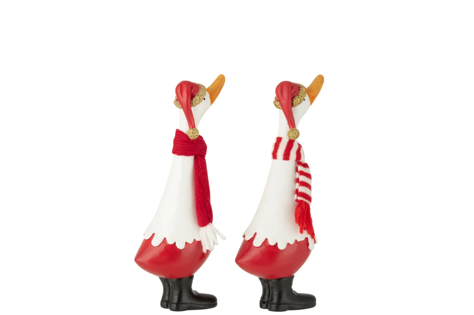 Decoratie Skaannu Polyresin Wit set van 2, kerstfiguren met rode muts en sjaal in witte en rode accenten