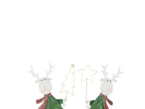 Decoratiefiguur Mernin set van 2: meerkleurige metalen rendieren met ster en kerstboom, winterse woonaccessoires