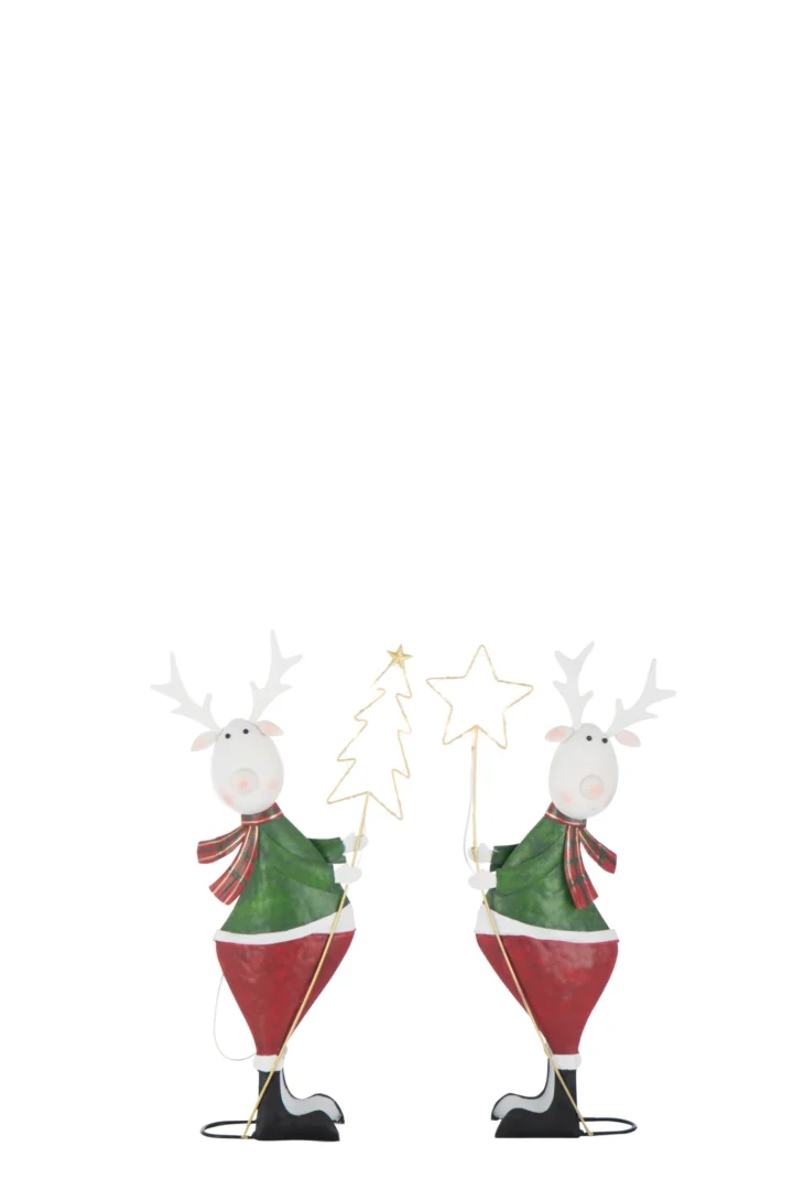 Decoratiefiguur Mernin set van 2: meerkleurige metalen rendieren met ster en kerstboom, winterse woonaccessoires