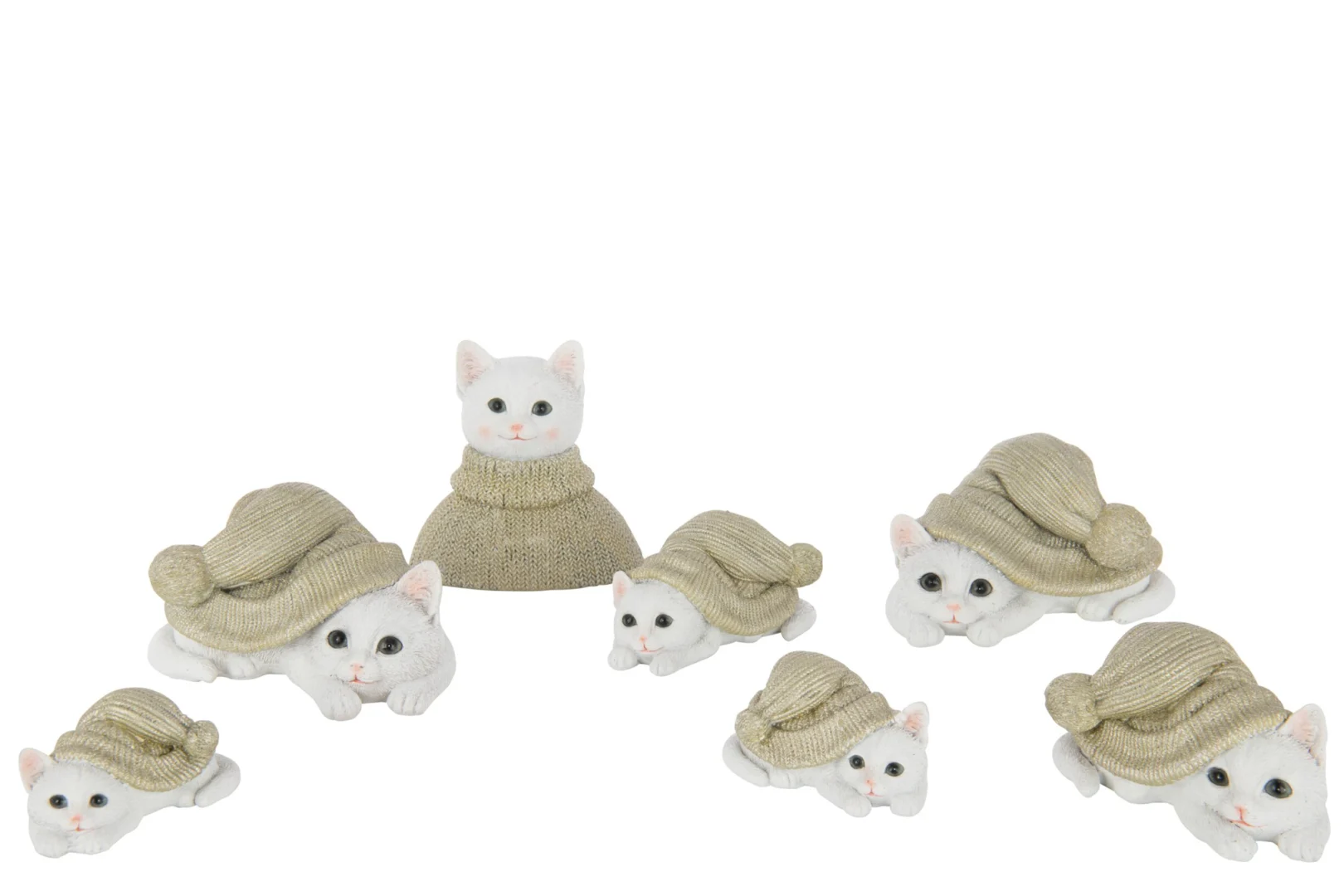 Woonaccessoire Hammamet polyresin groen, decoratieve kattenfiguren met trui in verschillende houdingen