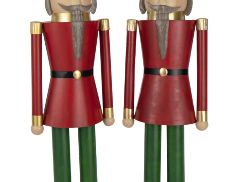 Murrello notenkraker van metaal in meerkleurig, groot feestelijk decoratiestuk met rood, groen en goud