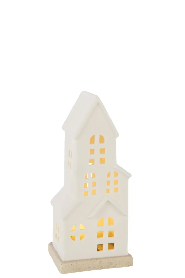 Woonaccessoire Raannel klei wit huisje met vier ramen en warme, sfeervolle uitstraling
