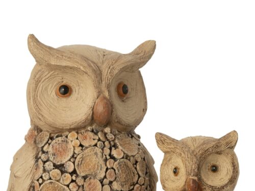 Haummo decoratiefiguur uil in naturel houtlook, groot model van gips en polyhars, warm en sfeervol woonaccessoire