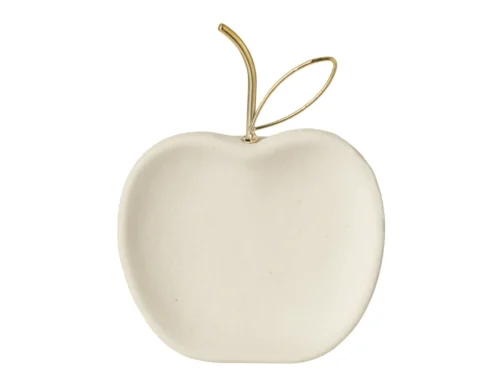 Decoratie Buki porselein wit, appelvormig bord met goudkleurige steel en bladaccent