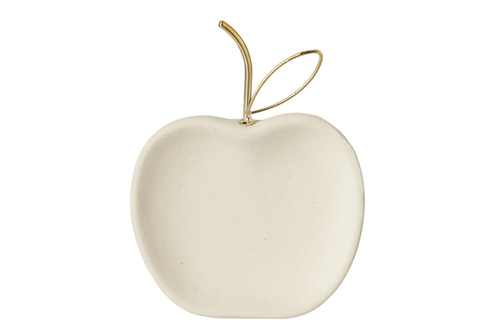Decoratie Buki porselein wit, appelvormig bord met goudkleurige steel en bladaccent