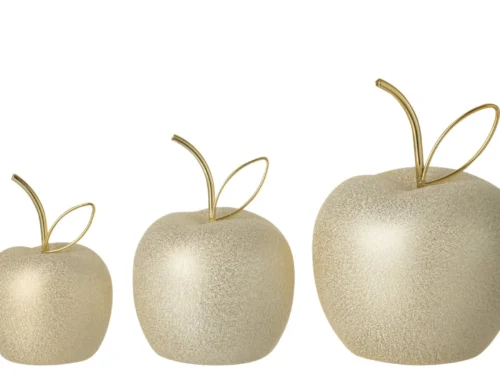 Decoratie Raldun porseleinen appels in goud, set van 3 met glanzende afwerking en elegante vorm