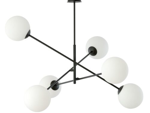 Hanglamp Graatea Zwart Ø15 cm met 6 witte glazen kappen en zwart staal, modern en strak 디자인