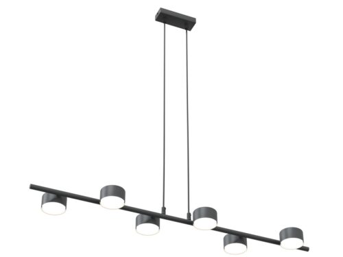 Hanglamp Riennik Zwart met slanke balk, zes lichtpunten en verstelbare ophanging