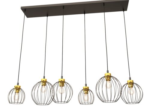 Breentino Zwart hanglamp Ø24 cm met 6 verstelbare snoeren, goudaccenten en industriële kooi-kappen