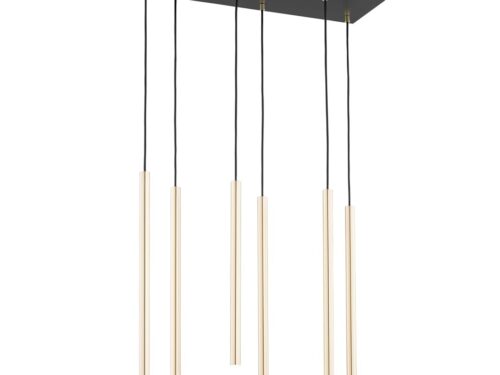 Hanglamp Tammello Zwart met 6 goudkleurige buislampen, verstelbare hoogte en modern design