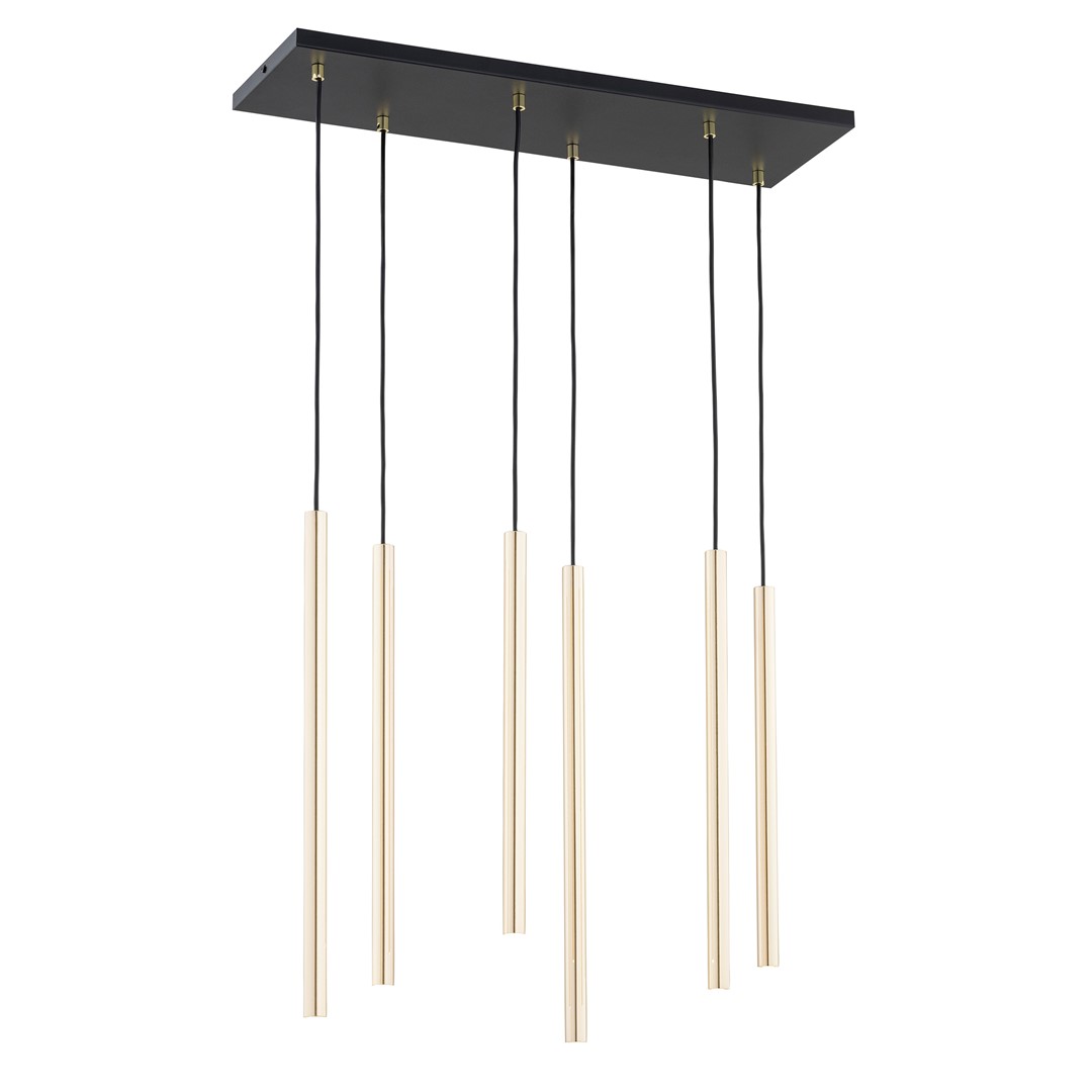 Hanglamp Tammello Zwart met 6 goudkleurige buislampen, verstelbare hoogte en modern design