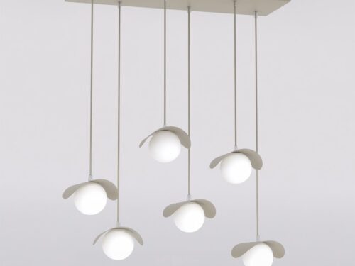 Hanglamp Lildond beige Ø10 cm met vijf verstelbare pendels en witte glazen bollen