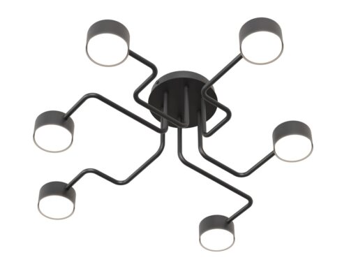 Plafondlamp Cetane Zwart met 6 lichtpunten en modern, onregelmatig staaldesign