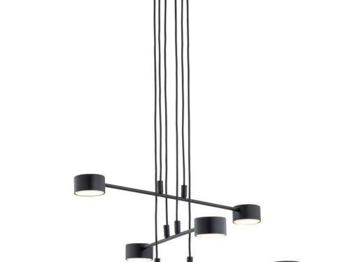 Hanglamp Belvor Zwart met matzwart staal, verstelbare hoogte en vijf cilindervormige lichtpunten