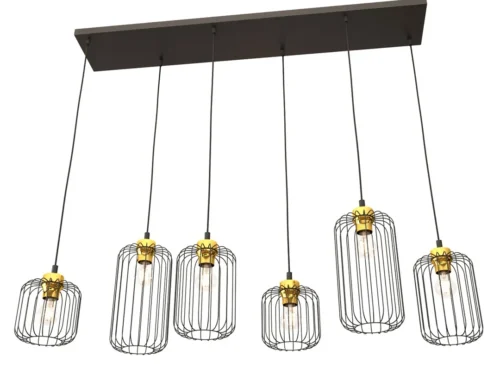 Hanglamp Jieldi zwart Ø16 cm met 6 verstelbare pendels, industriële uitstraling en goudkleurige details