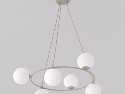 AZURA hanglamp beige met witte bollen, cirkelvormig ontwerp en verstelbare hoogte