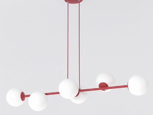 Hanglamp Stirnand Bordeaux Ø14 cm met 5 witte bolkappen en verstelbare ophanging