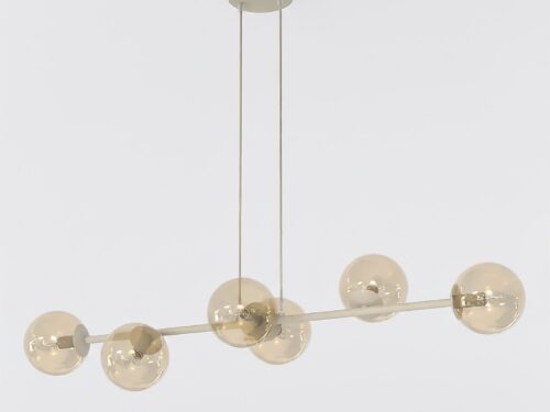 Hanglamp Sondin beige met amberkleurig glas en verstelbare hoogte, 5 lichtpunten, moderne uitstraling