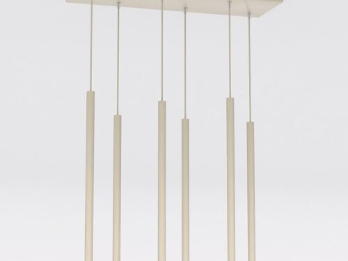 Hanglamp Heirdel beige met zes slanke pendels en minimalistische, moderne uitstraling