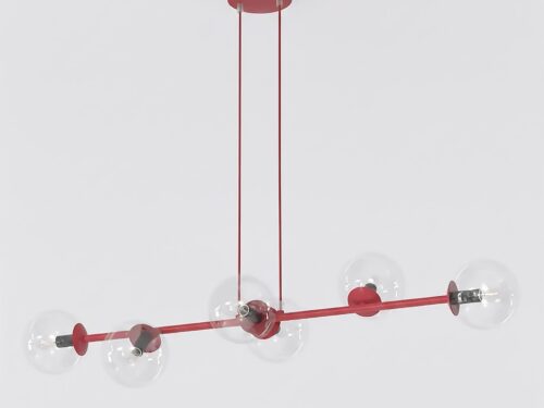 Hanglamp Tuntea Bordeaux Ø14 cm met verstelbare hoogte en transparante glazen kappen, modern ontwerp