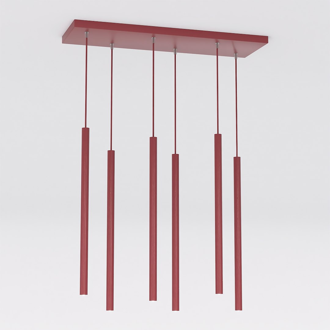 Bordeaux hanglamp Veellik met zes slanke pendels en modern gepoedercoat staal