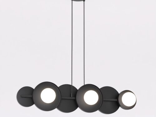 Reenona zwarte hanglamp met 5 ronde lampen, verstelbaar snoer en witte kappen Ø10 cm
