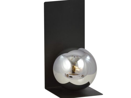 Wandlamp Plymouth zwart met grafietkleurige glazen kap, minimalistisch design en Ø14 cm ronde vorm