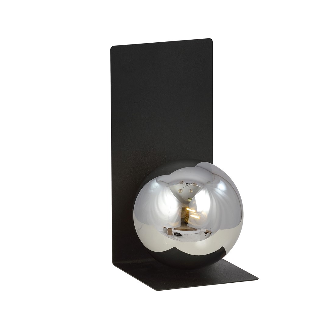 Wandlamp Plymouth zwart met grafietkleurige glazen kap, minimalistisch design en Ø14 cm ronde vorm