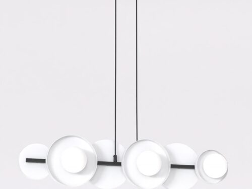 Hanglamp Prandund Wit Ø10 cm met zes witte bollen en verstelbare zwarte ophanging