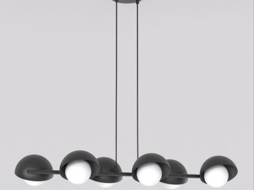 Kunstboom Nadi hanglamp zwart staal met 6 witte lampenkappen, verstelbare hoogte