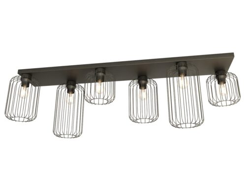 Plafondlamp Deenda Zwart Ø16 cm met zes open draadkappen en industriële uitstraling