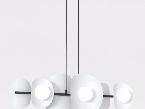Hanglamp Klelir grijs Ø10 cm met zes witte bolvormige kappen en verstelbare ophanging