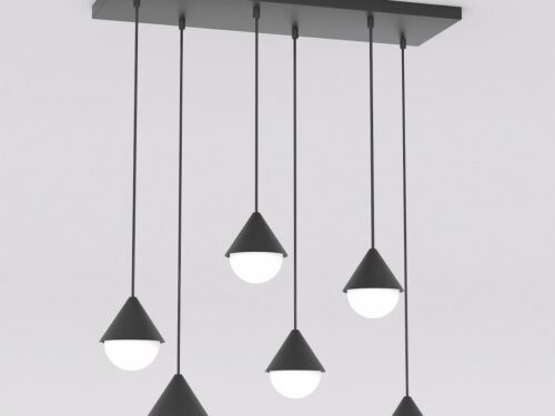 Hanglamp Naunona Zwart Ø10 cm met 6 verstelbare pendels, zwart staal en wit glas, modern design